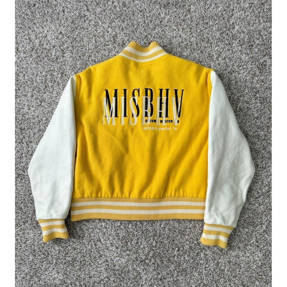 Misbhv Men's Contrast Sleeve Varsity Jacket Yellow Size Large